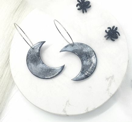 Image of Mystic Moon Hoops - Grey + Black 