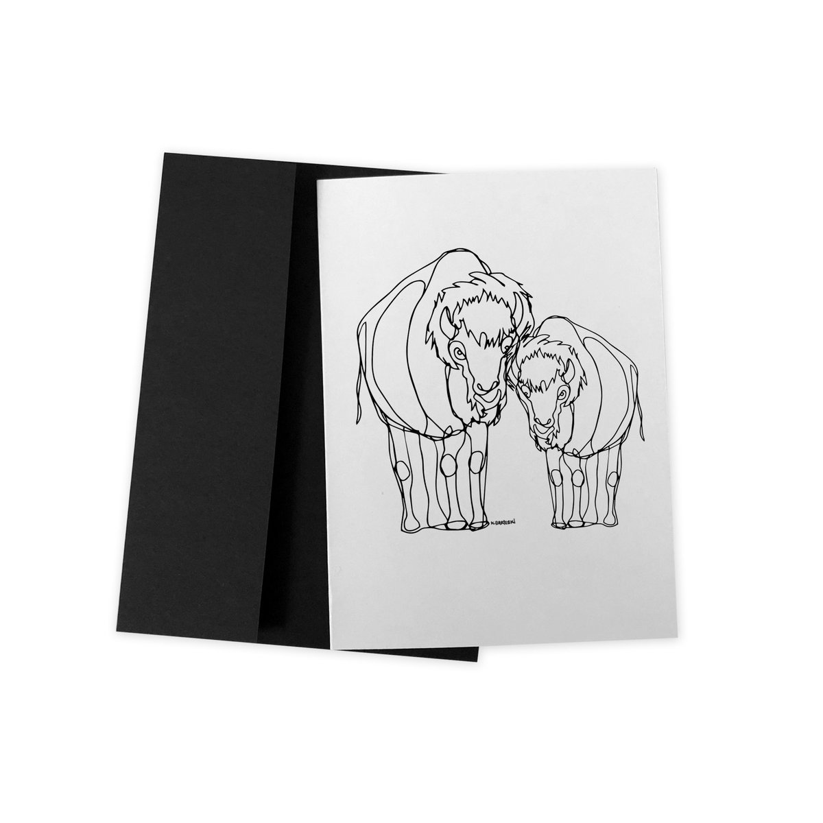 Image of Bison line drawing GREETING CARD