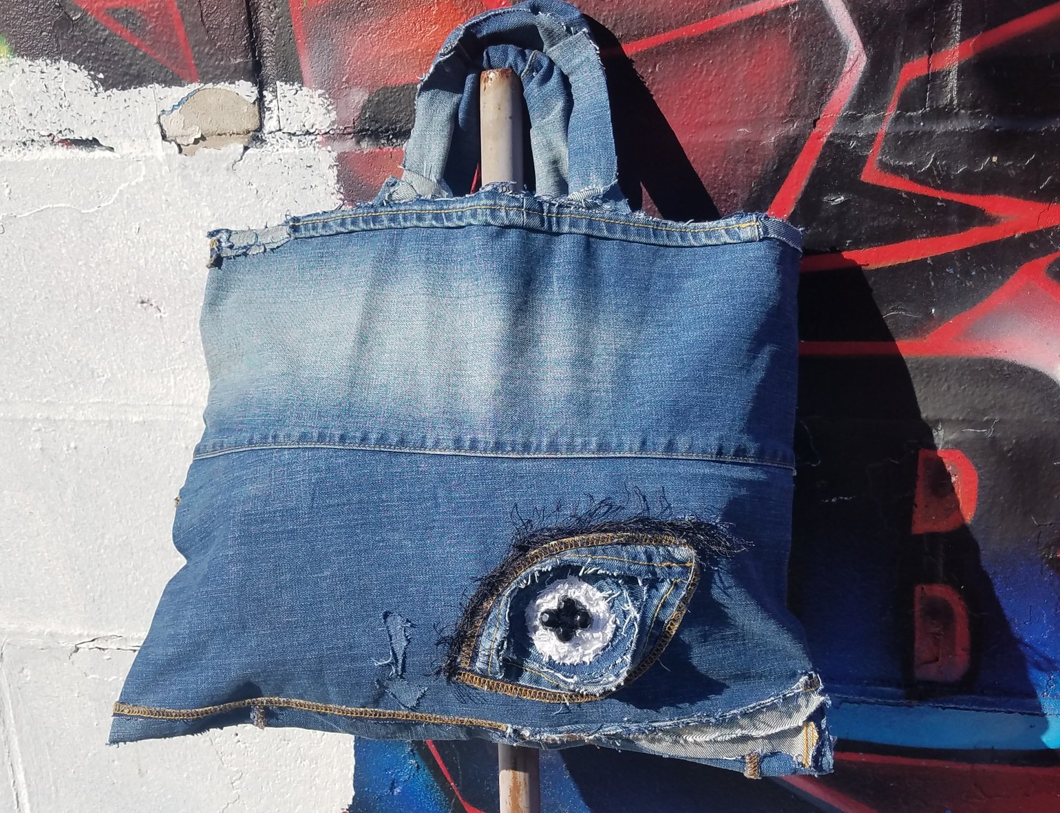 Image of Tasty Raw Edge Denim Eyeconic Tote Bag