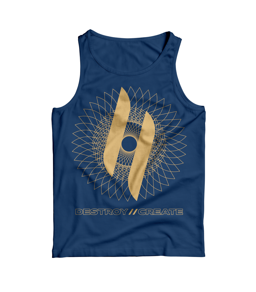 Image of Geo Dashes Tank - Gold on Blue