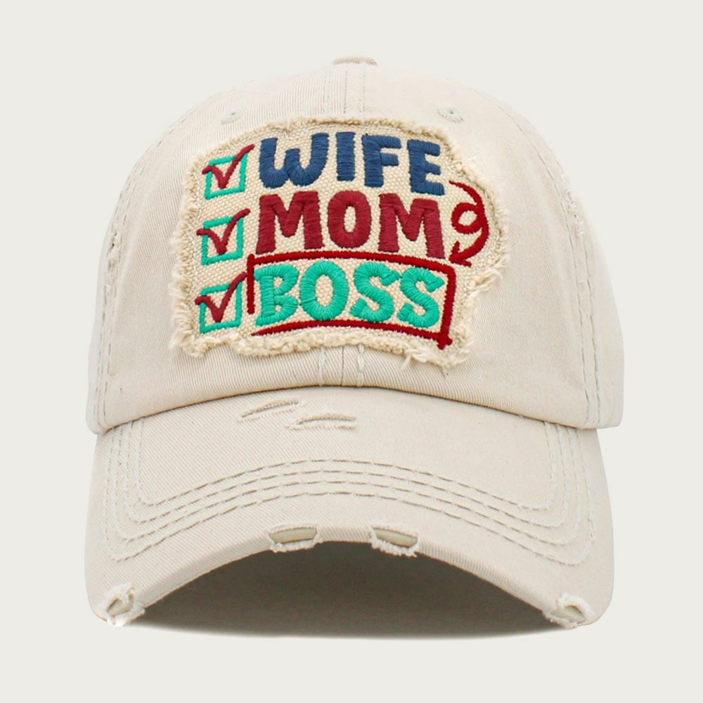 Embroidered Wife Mom Boss Distressed Denim Adjustable Vintage Baseball Cap