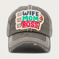Image 3 of Embroidered Wife Mom Boss Distressed Denim Adjustable Vintage Baseball Cap
