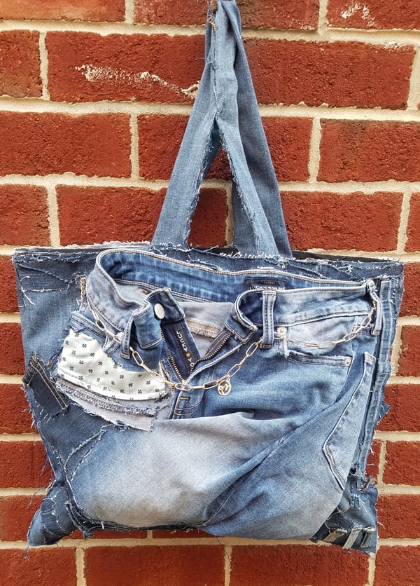 Image of Tasty Raw Edge Denim “Loading…” Tote Bag