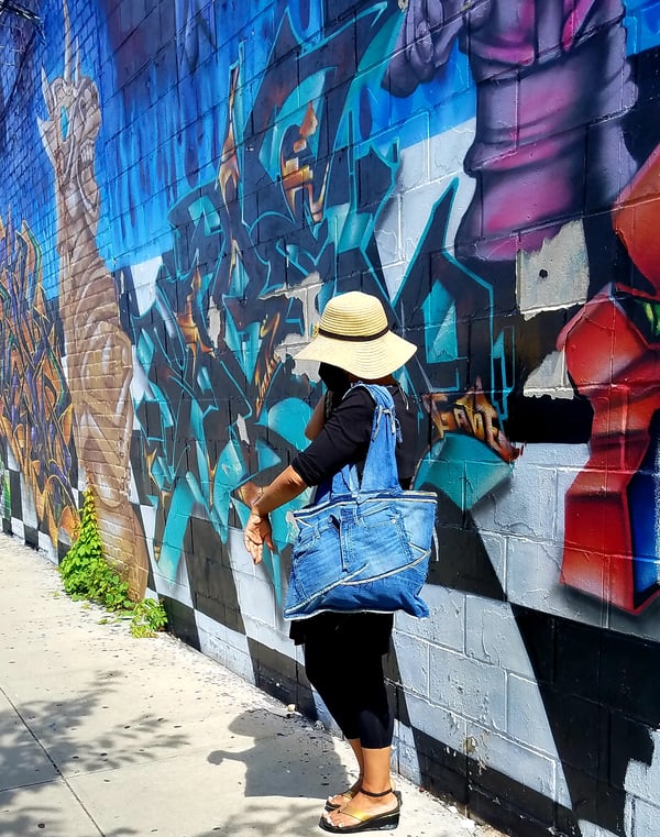 Image of Tasty Raw Edge Denim  "Shorty Love” Tote Bag   