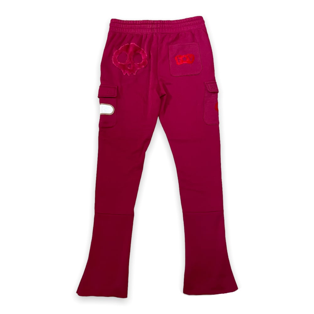 Image of RED FLARED SKULLY PANTS