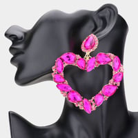 Image 1 of Heart Cluster Earrings, Rhinestone Heart Earrings, Large Bling Earrings