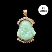 Image 1 of 10K Smiling Buddha Pendant Light Green Jade (Partially Iced) 
