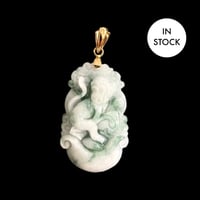 Image 1 of Monkey Chinese Zodiac Moss In Snow Jade Pendant