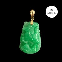 Image 1 of 10 K Gold Horse Chinese Zodiac Green Jade Pendant