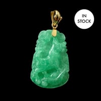 Image 1 of 10 K Gold Dog Chinese Zodiac Green Jade Pendant