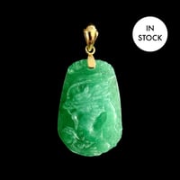 Image 1 of 10 K Gold Dragon Chinese Zodiac Green Jade Pendant