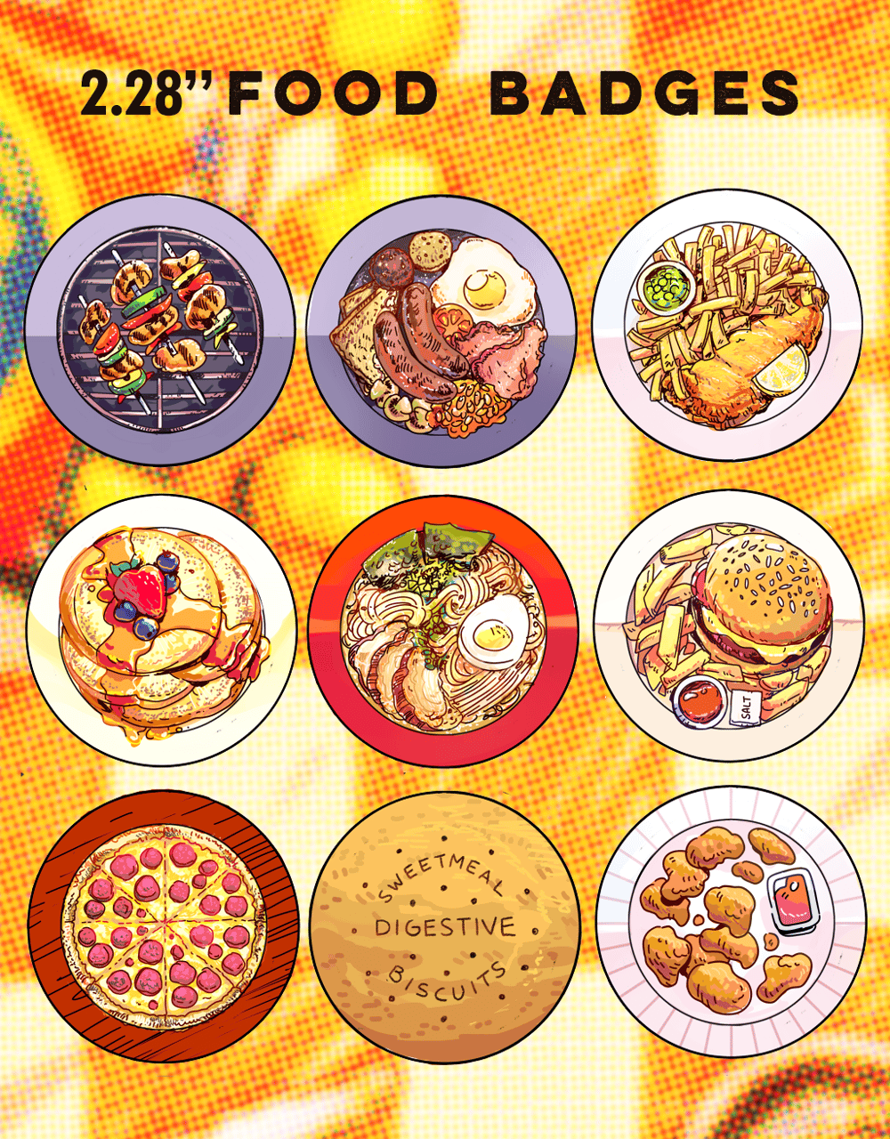 Food Dishes 58mm Buttons