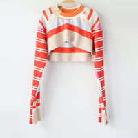 Image 2 of superstripe orange pink courtneycourtney SIZE 14/16 patchwork baseball raglan sleeve shrug sweater