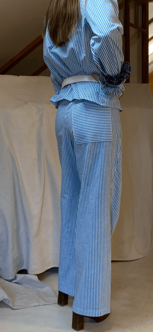 Drawstring Trouser Blue Green Stripe