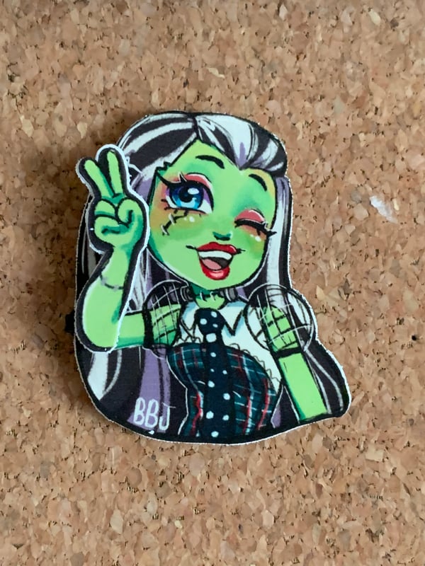 Image of Monster high moving Frankie shrinky dink pin