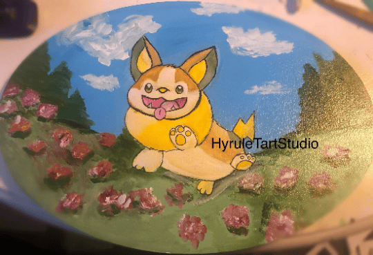 Pocket Monster Yamper, Electric Type Acrylic Painting on Wood