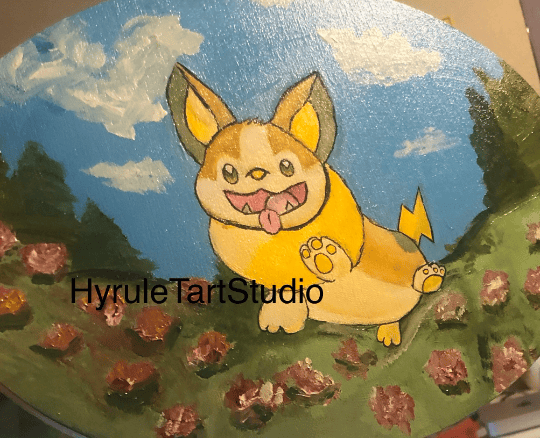 Pocket Monster Yamper, Electric Type Acrylic Painting on Wood