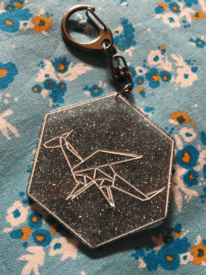 Hyruletart Original Origami Dragon, Glitter Acrylic Keychain