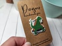 Green T-Rex & Volcano Dinosaur Handmade Pin