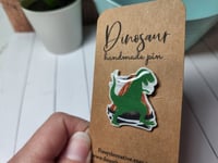 Image 4 of Green T-Rex & Volcano Dinosaur Handmade Pin