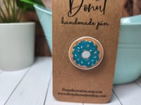 Image 2 of Blue Frosted Donut with Sprinkles Handmade Pin