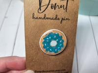 Image 3 of Blue Frosted Donut with Sprinkles Handmade Pin