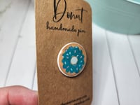 Image 4 of Blue Frosted Donut with Sprinkles Handmade Pin