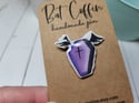 Purple and Black Bat Coffin Handmade Pin