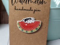 Image 2 of Red Watermelon and Ant Handmade Pin
