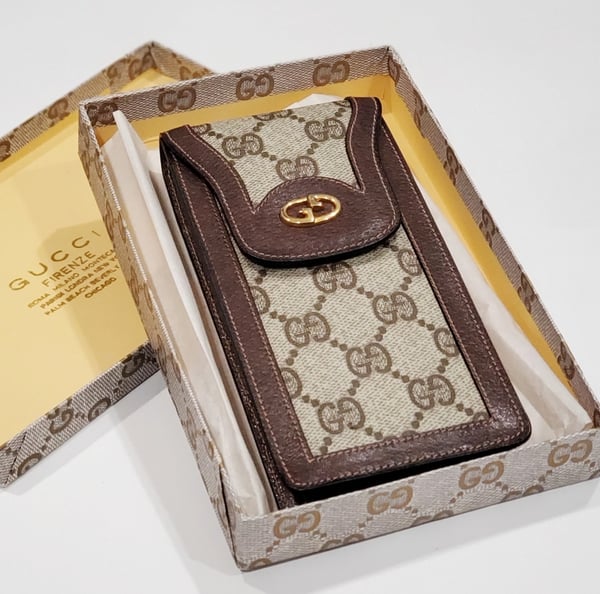 Image of Vtg. Gucci Brown Monogram Eyeglass Case