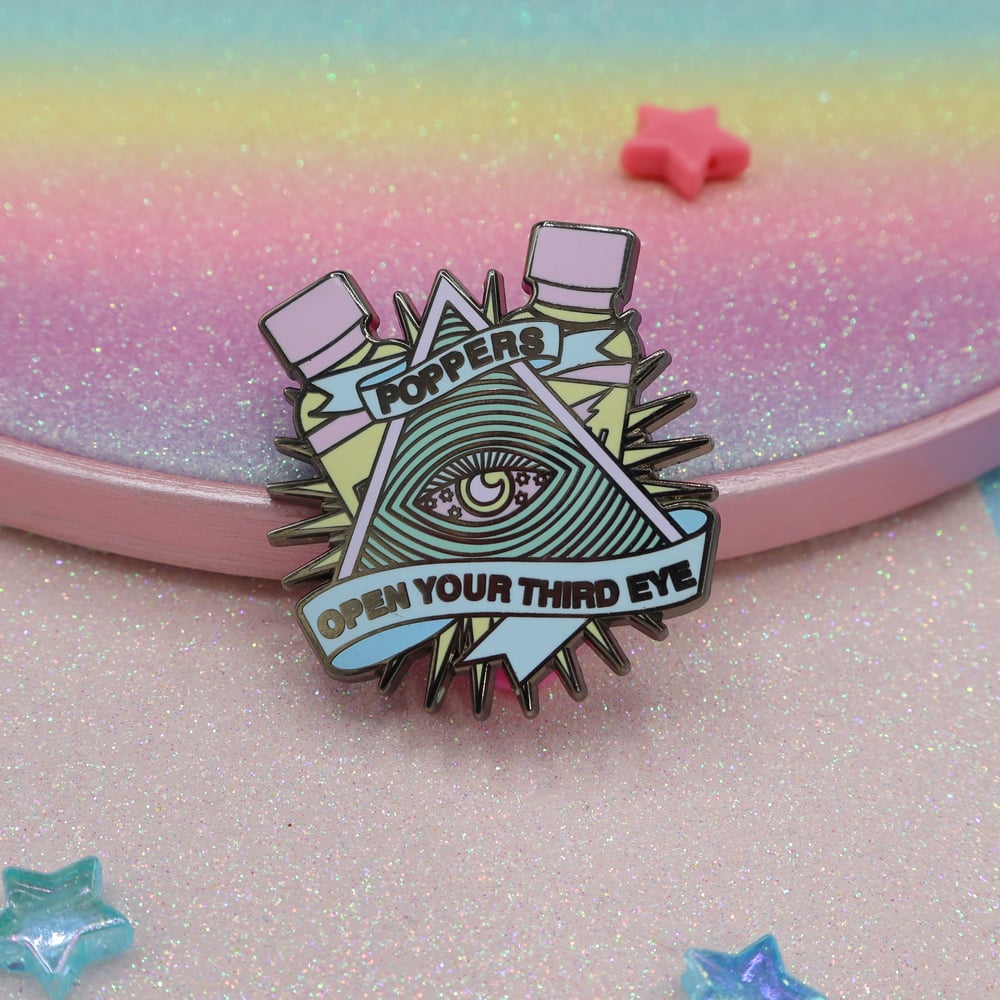 Image of Poppers Open Your Third Eye Enamel Pin