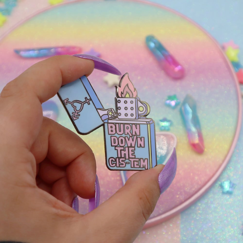 Image of Burn Down The Cis-tem Enamel Pin