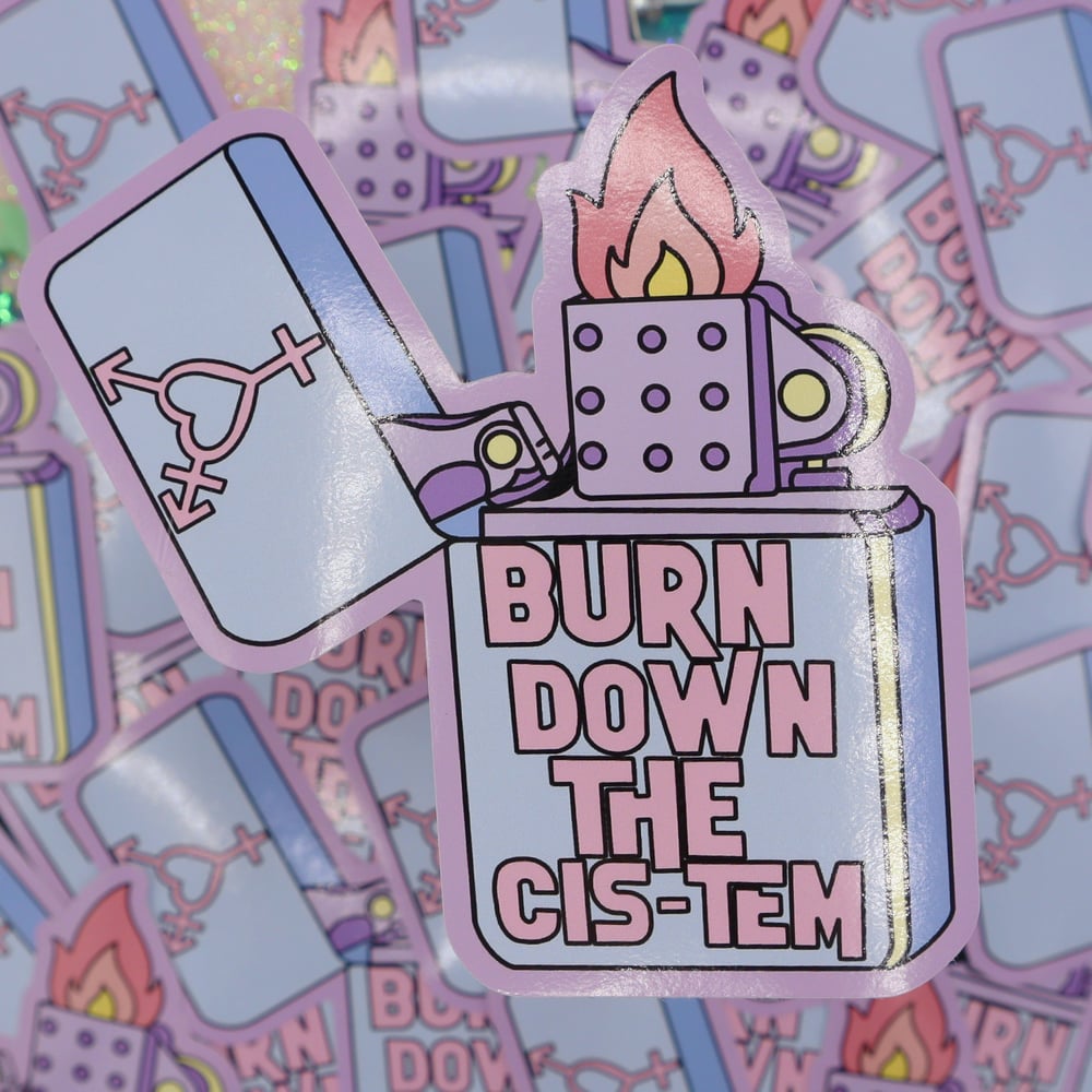 Image of Burn Down The Cis-tem Large Vinyl Sticker