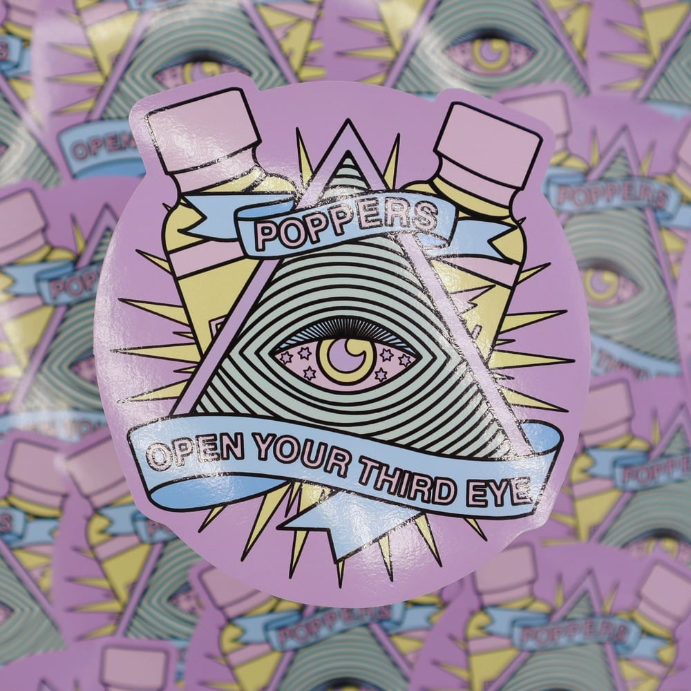 Image of Poppers Open Your Third Eye Large Vinyl Sticker