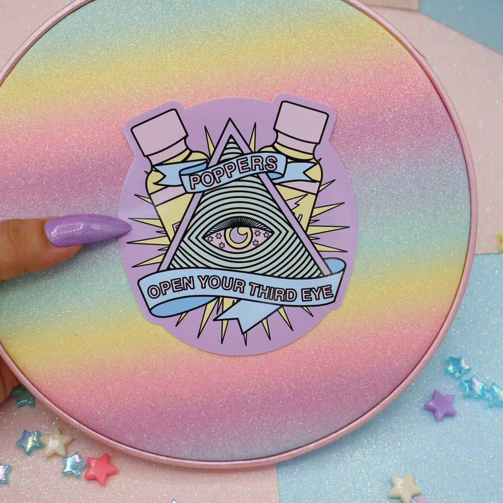Image of Poppers Open Your Third Eye Large Vinyl Sticker
