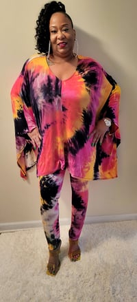 Image 1 of The Glamorous Woman 2pc tunic/pant set tie dye