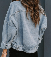 Image 4 of Blue Leopard Patchwork Denim Jackets Shacket