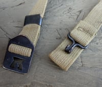 Image 3 of WWII Era Khaki - Tan shade M1 Helmet chin straps. Original. brass buckle with original bales. 