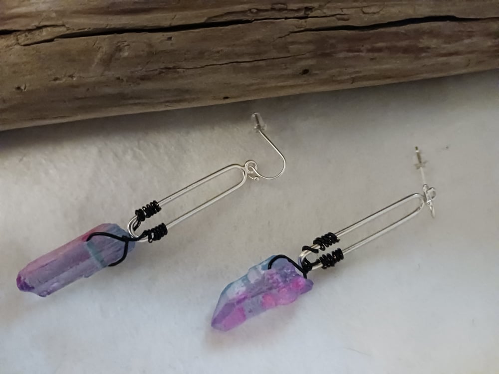 Pink/Purple/ Blue Aura Quartz Earrings