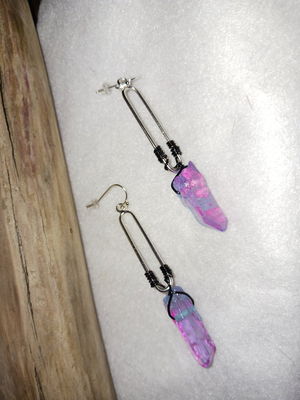 Pink/Purple/ Blue Aura Quartz Earrings