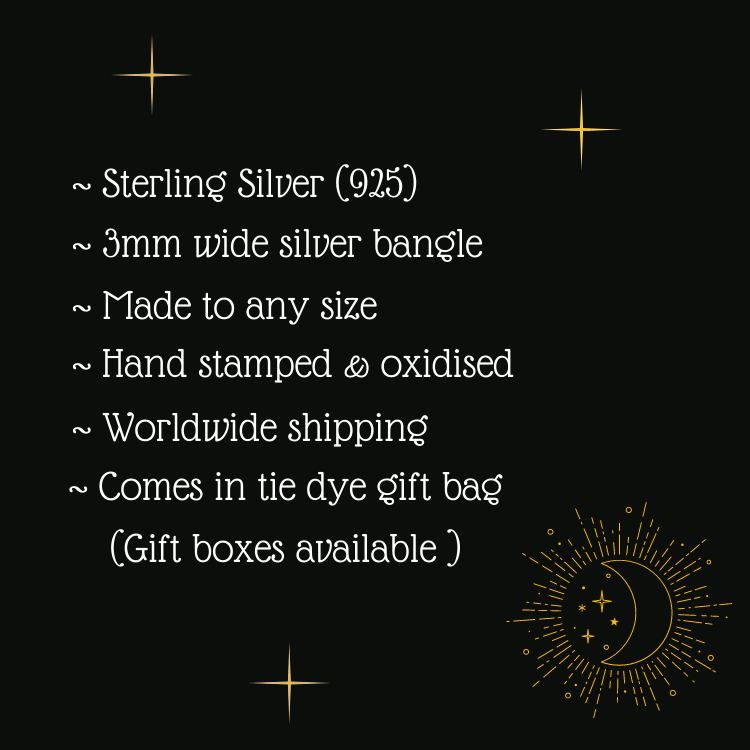 Celestial Sterling silver hand stamped star bangle 925. Hand stamped starry bracelet.