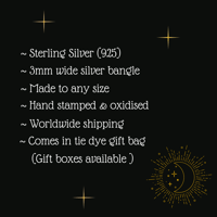 Image 4 of Celestial Sterling silver hand stamped star bangle 925. Hand stamped starry bracelet.