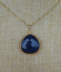 Image 1 of Meghan Markle Duchess of Sussex Inspired Large Lapis Drop Pendant Necklace