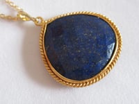 Image 4 of Meghan Markle Duchess of Sussex Inspired Large Lapis Drop Pendant Necklace