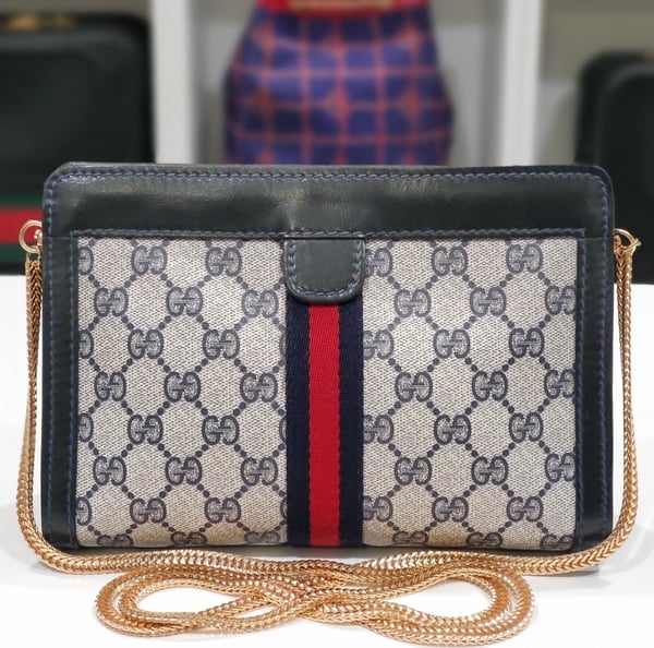 Image of Vtg. Gucci Blue Monogram Clutch