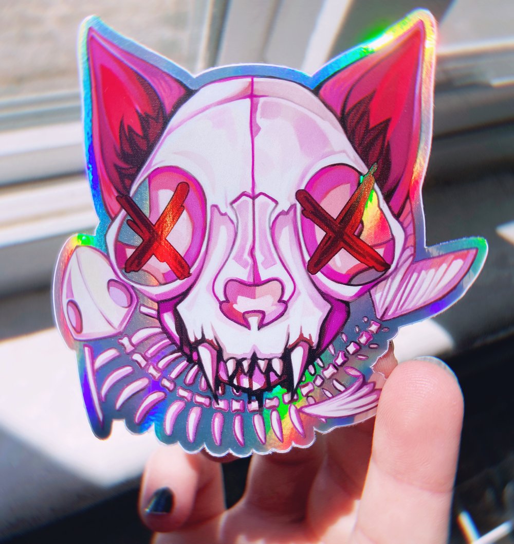 Kitty Skull Holographic Vinyl Sticker