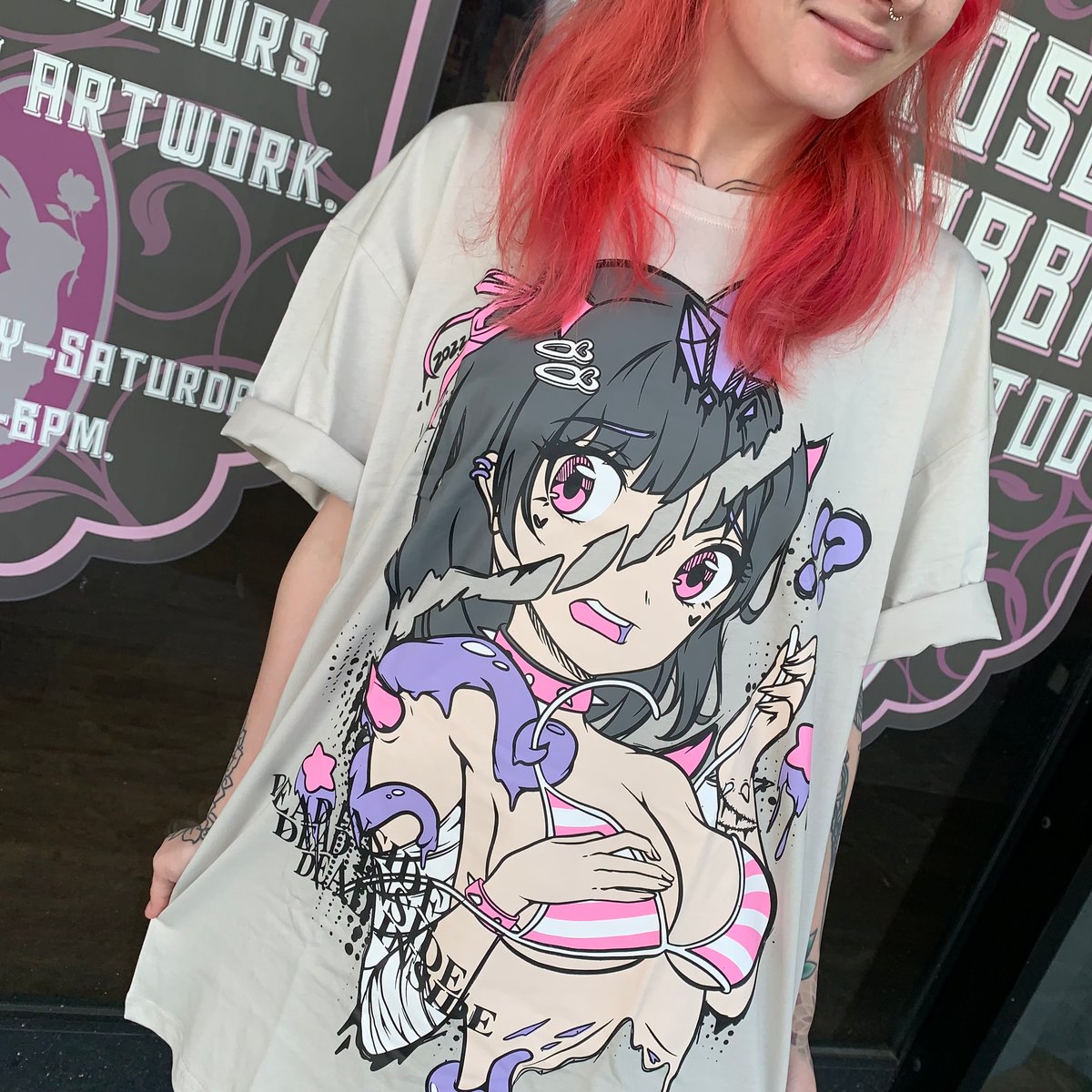 Living lewd x Casey tattoos collab tee Caseycartoons