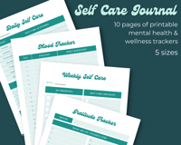 Image 1 of Turquoise Self Care Printable Journal - US Letter 8.5 x 11in