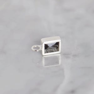Image of Black Rutilated Quartz (Black Tourmalined Quartz) rectangular cut silver necklace