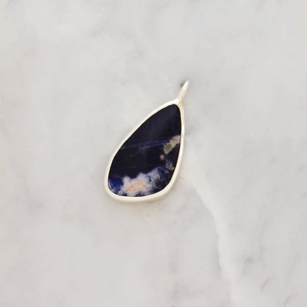 Image of 'Cosmic Lung' Sodalite cabochon cut mixed shape silver necklace no.2